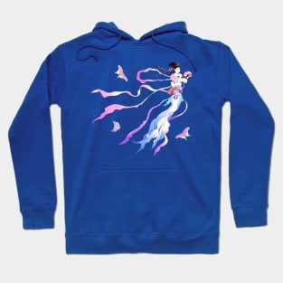 Japanese celestial maiden: Tennyo and butterflies design Designed by Blacklinesw9 Hoodie